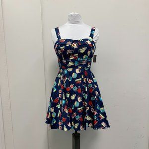 Ixia Dark Navy Coffee Mug Conversational Print Fit & Flare Dress